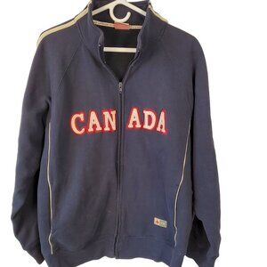 Vintage Strong and Free Canada Sweatshirt L Navy Blue Spellout Canada Full Zip